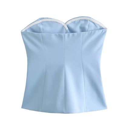 TRAF Satin Bustier Top Woman Corset Crop Top Women Sexy Backless Tube Tops for Women Off Shoulder Button Tank Tops Female