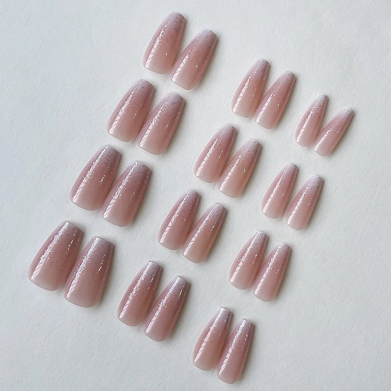 24pcs Casual False Nails Art Pink Gradient Glitter Romantic Color Removable Full Coverage Press On Nails Women's Nail Products