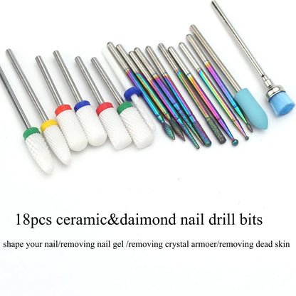 20pcs/Set Ceramic Milling Cutter Diamond Nail Dill Bit Foot Pedicure Files Gel Remover Mills Nail Art Tool