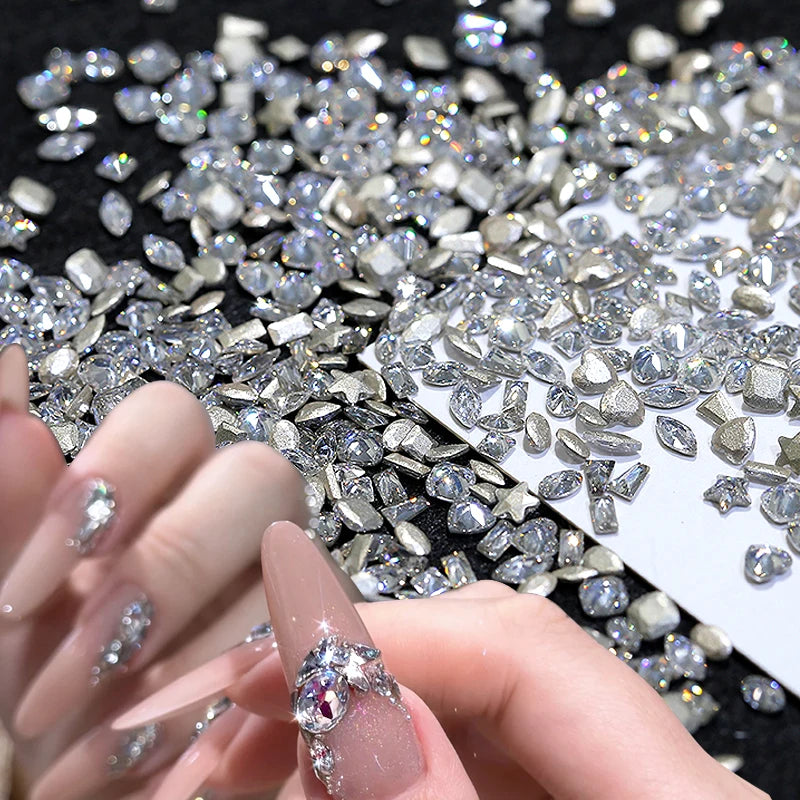 50Pcs/set Mini Irregular Flat Bottom Nail Rhinestones Basic Glitter Crystal Nail Decorations DIY Material Nail Art Charm Accesso