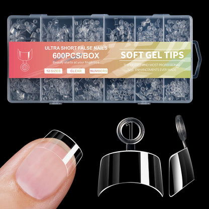 600pcs/Boxed Ultra Short French False Press On Acrylic Nails Tips Almond Square Traceless Manicure Salon Home DIY Fake Nail