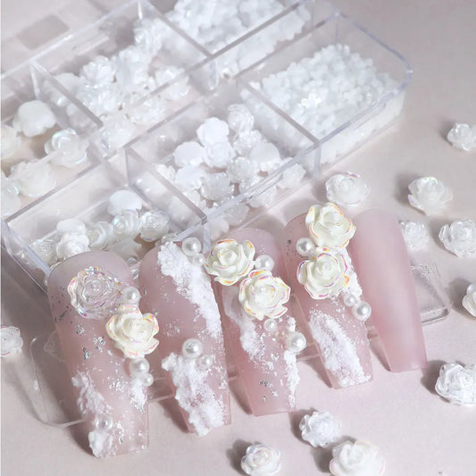 A Box 3D Flower Nail Art Decorations Camellia Rhinestone Crystal Nail Charms Parts For French Nail DIY Accessories