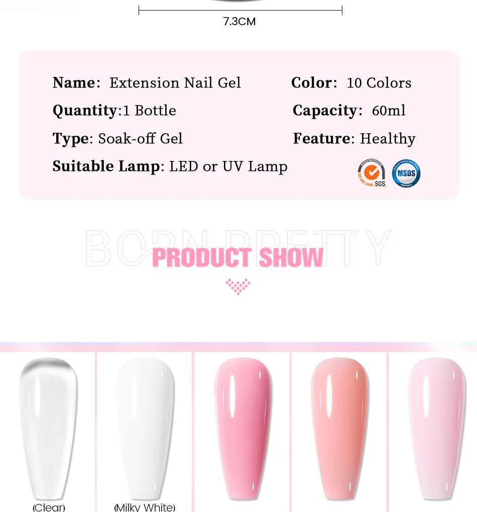 BORN PRETTY 60/30ml Hard Jelly Extension Nail Gel Polish French Nails Nude Pink White Clear Nail Supplies Gel for extension