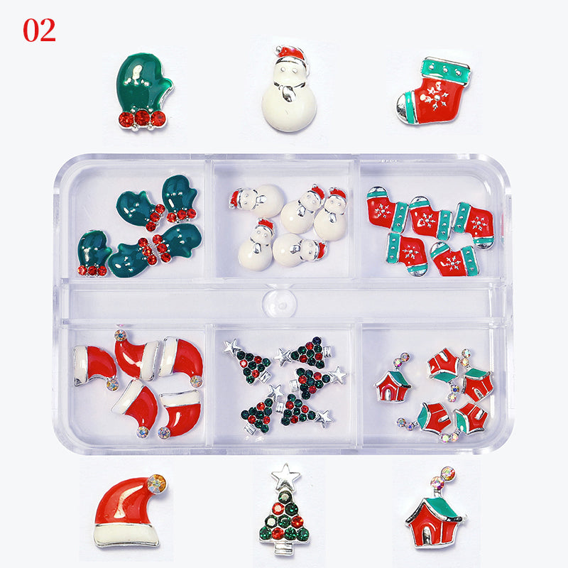 Christmas Nail Charms Luxury Snow man Snowflake Small Bell Tree Nail Gem Ornament New Year Nail Art Accessories