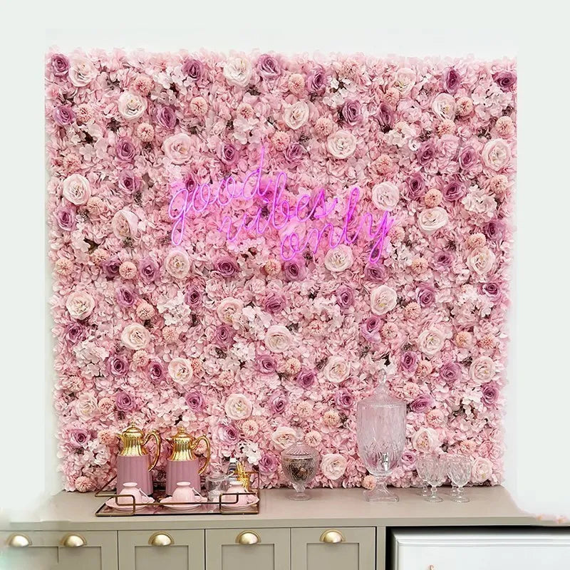 Pink Silk Rose Flower Wall Artificial Flower For Wedding Decoration BabyShow Party Christmas Home Backdrop Decor