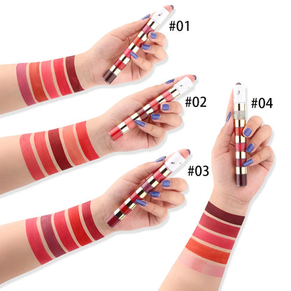 Matte Lipstick 5-in-1 Lipstick Set Highly Pigmented Waterproof Lasting Combination Lip Gloss Makeup Non-Stick Liquid Lipstick