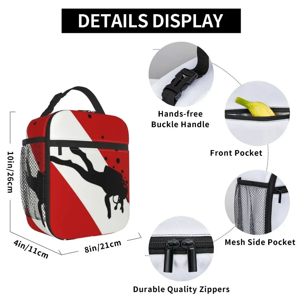 Scuba Diver Flag Resuable Lunch Box for Women Multifunction Dive Diving Thermal Cooler Food Insulated Lunch Bag Office Work