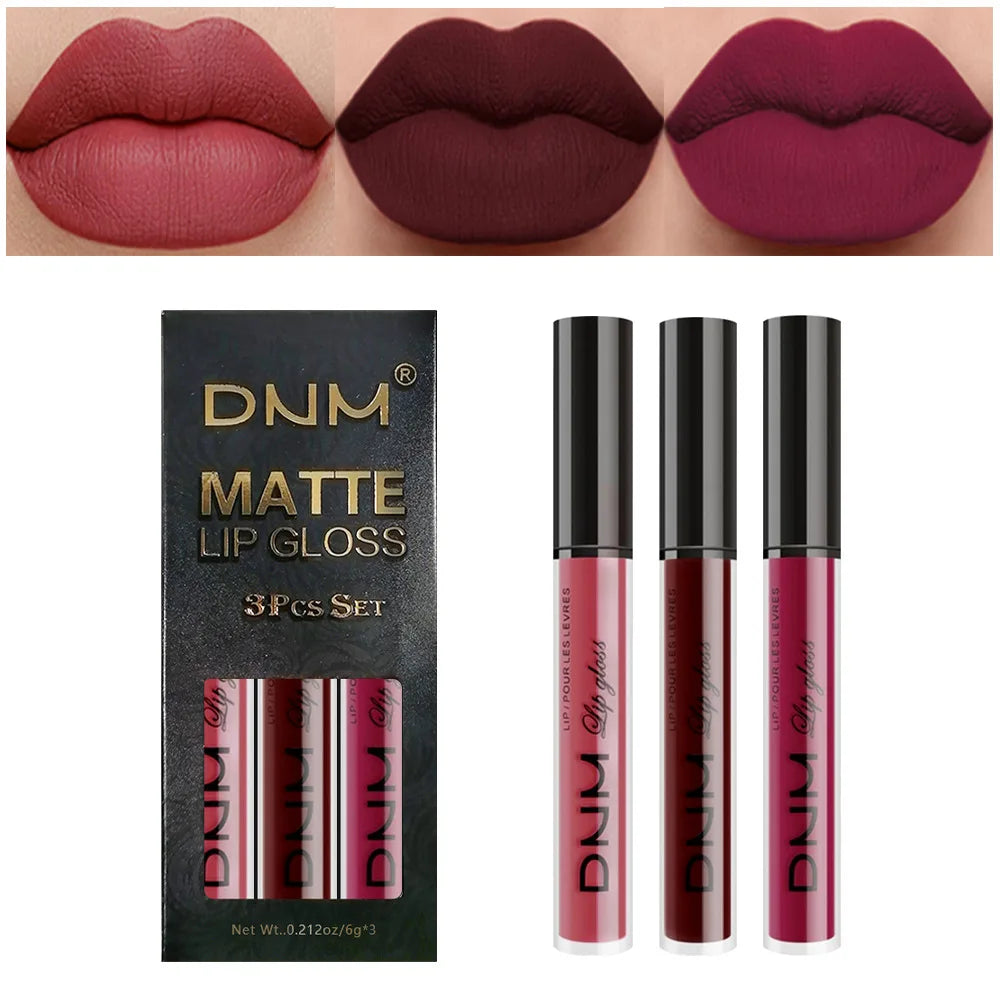 New 3pcs/set Liquid Lipstick Waterproof Long Lasting Cosmetic Black Blue Purple Green Matte Lip Gloss Nude Lip Tint Stain Makeup