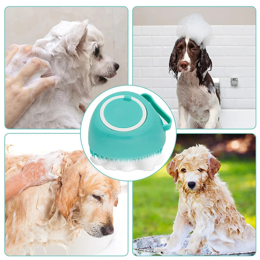 Pet Shampoo Brush Silicone Massage Rubber Bath Comb With Shampoo Storage Short Long Haired Dogs And Cats Washing