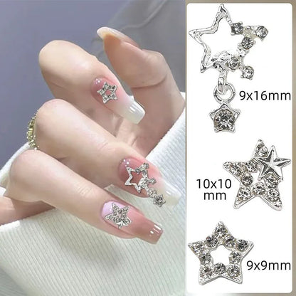 30Pcs Pink Nail Charms Alloy Rhinestones 3D Star Butterfly Heart Cross Gem Nails Crystal Diamond Nail Art Decoration Accessories