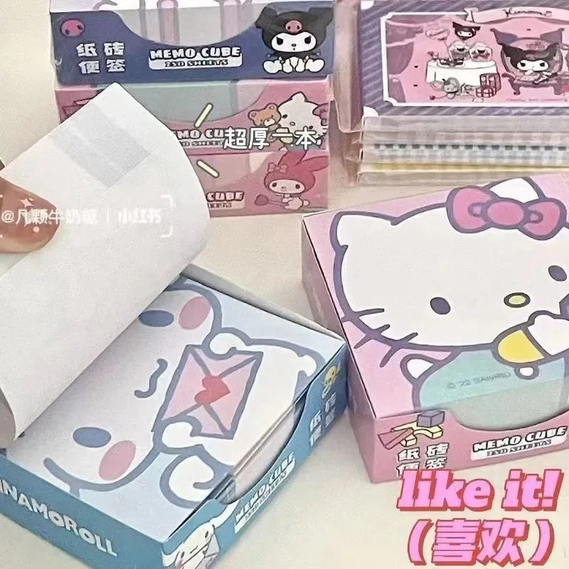 250Pcs Sanrio Hello Kitty Note Paper Kawaii Kuromi Melody Cinnamoroll Note Decorative Paper Student School Stationery Supplies