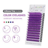 GLAMLASH Colored Lashes Y Blue Purple YY Shape Eyelash Extensions 0.07 C/D Natural Soft Synthetic Mink Bloom False Eyelash