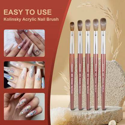 Keimeis Acrylic Nail Brush 100% Kolinsky Acrylic Brushes for Nails Size 10 Oval Crimped Shaped Nail Brushes for Acrylic Applicat