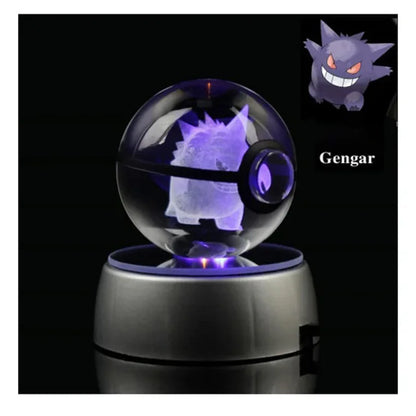 Pokemon 3D Crystal Ball Pikachu Figure Pokeball Engraving Crystal Charizard Model with Led Light Base Toys Anime Christmas Gift