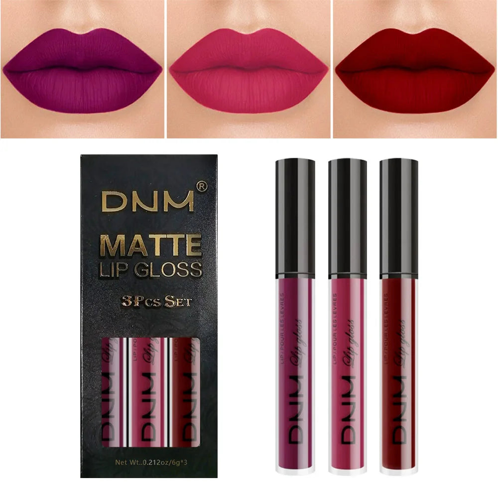 New 3pcs/set Liquid Lipstick Waterproof Long Lasting Cosmetic Black Blue Purple Green Matte Lip Gloss Nude Lip Tint Stain Makeup