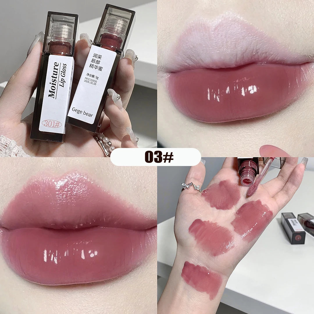 Nude Grey Mirror Lip Glaze Crystal Lip Tint Oil Clear Water Light Lip Gloss Lasting Non-stick Cup Punk Smoky Liquid Lipstick