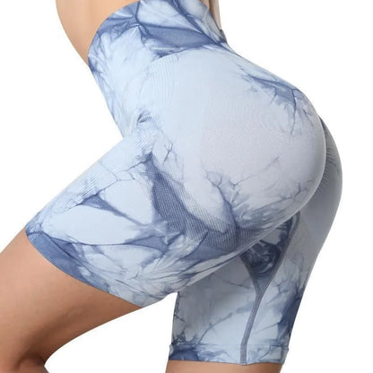 Women's fitness high waist high hip tie dye sweatpants, stretchy and comfortable training running yoga sports short style