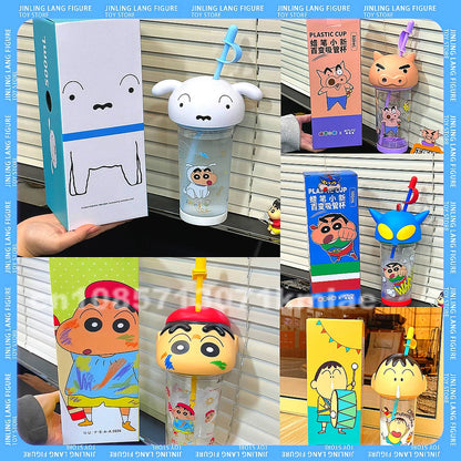 Crayon Shin-Chan Cute Big Head Cup 500-600ml Anime Heat-Resistant Plastic Water Cup Student Large Capacity Portable Straw Cup