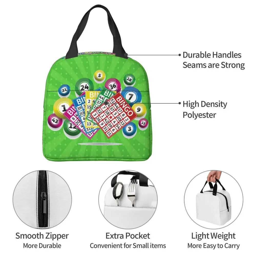 Hot Game Bingo Lunch Bag Leakproof Cooler Thermal Insulated Lunch Box For Women Kids School Beach Camping Travel Food Tote Bags