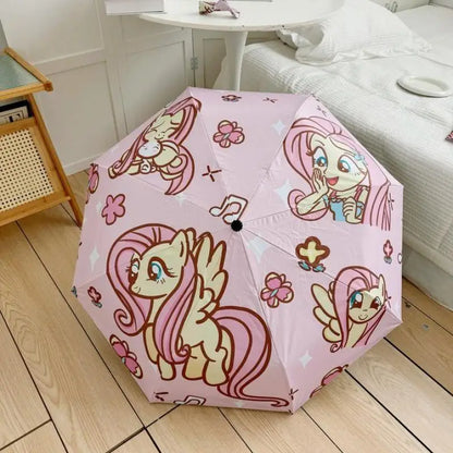 My Little Pony Kawaii Anime Summer Fluttershy Automatic Folding Umbrella Cute Cartoon Character Sweet Sunscreen Umbrella Girls