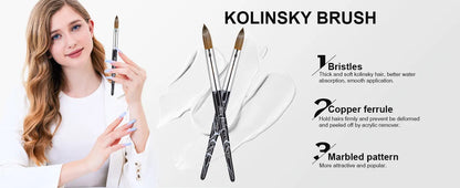 Kolinsky Acrylic Nail Art Brush Acrylic Handle Nail Art Mink Brush Gel Builder Nail Tools Manicure Brush Drawing Tools Size 8-16