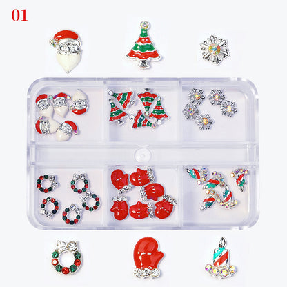 Christmas Nail Charms Luxury Snow man Snowflake Small Bell Tree Nail Gem Ornament New Year Nail Art Accessories