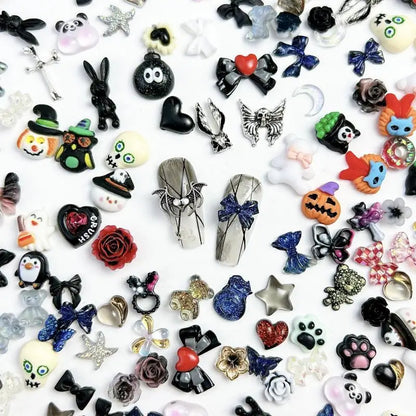 50pcs Random Mixed Resin Heart Flower Butterfly  Nail Charms Cartoon Animal Fruit Series Nail Art Decoration DIY Manicure