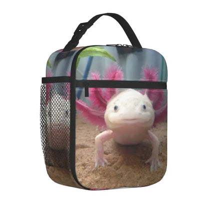 Axolotl In Pocket Insulated Lunch Bags for Women Amphibian Exotic Animal Resuable Thermal Cooler Bento Box Kids School Children