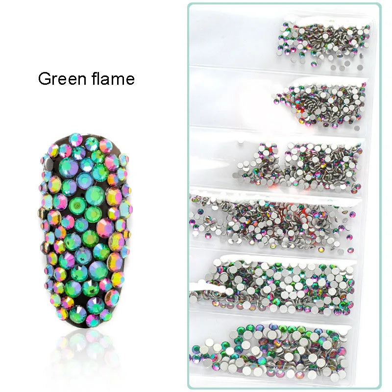 1728 Pcs/bag SS4-SS12 6-Sizes Mixed Round Nail Drill Adhesive Flat-bottomed Crystal Glass Mobile Phone Case Iron Diamond Mater