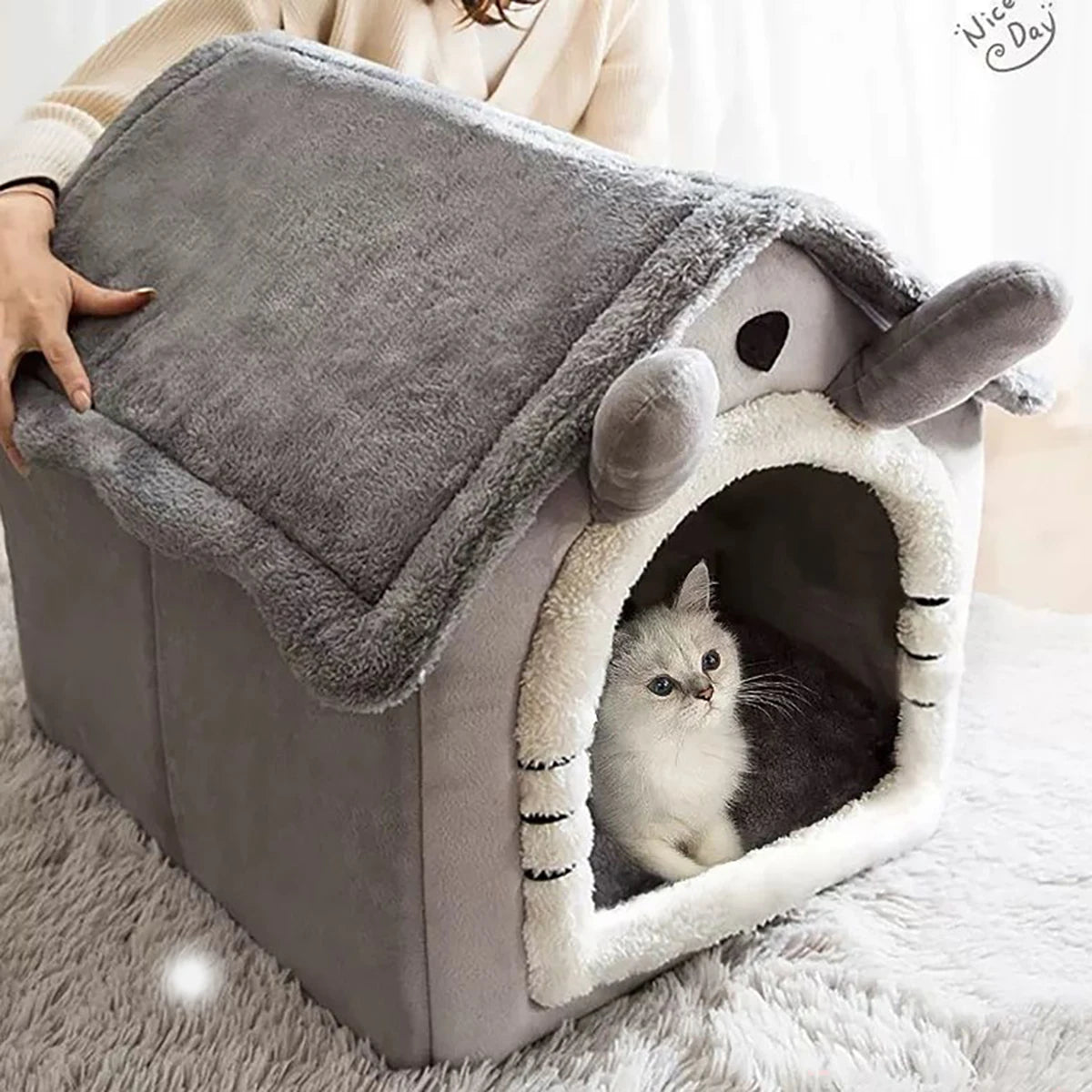 Indoor Warm Dog House Soft Pet Bed Tent House Dog Kennel Cat Bed with Removable Cushion Suitable for Small Medium Large Pets