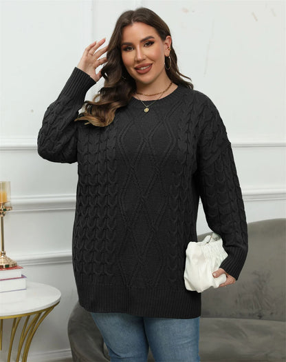 GIBSIE Plus Size Solid Crew Neck Sweater Women 2024 Autumn Winter Casual Long Women's Pullover Top Female Warm Knitted Sweater