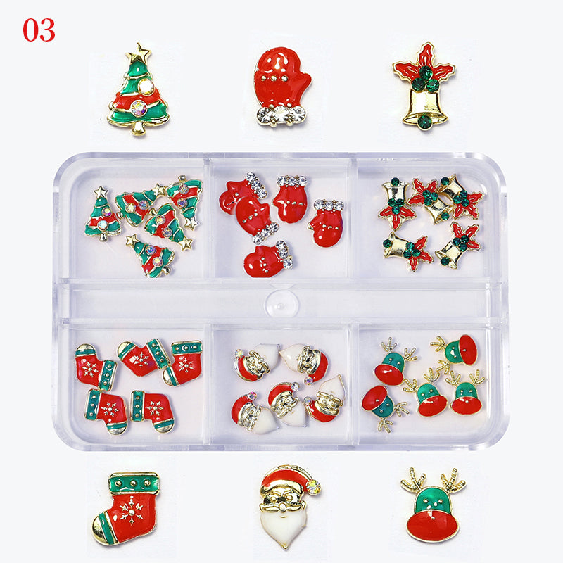 Christmas Nail Charms Luxury Snow man Snowflake Small Bell Tree Nail Gem Ornament New Year Nail Art Accessories