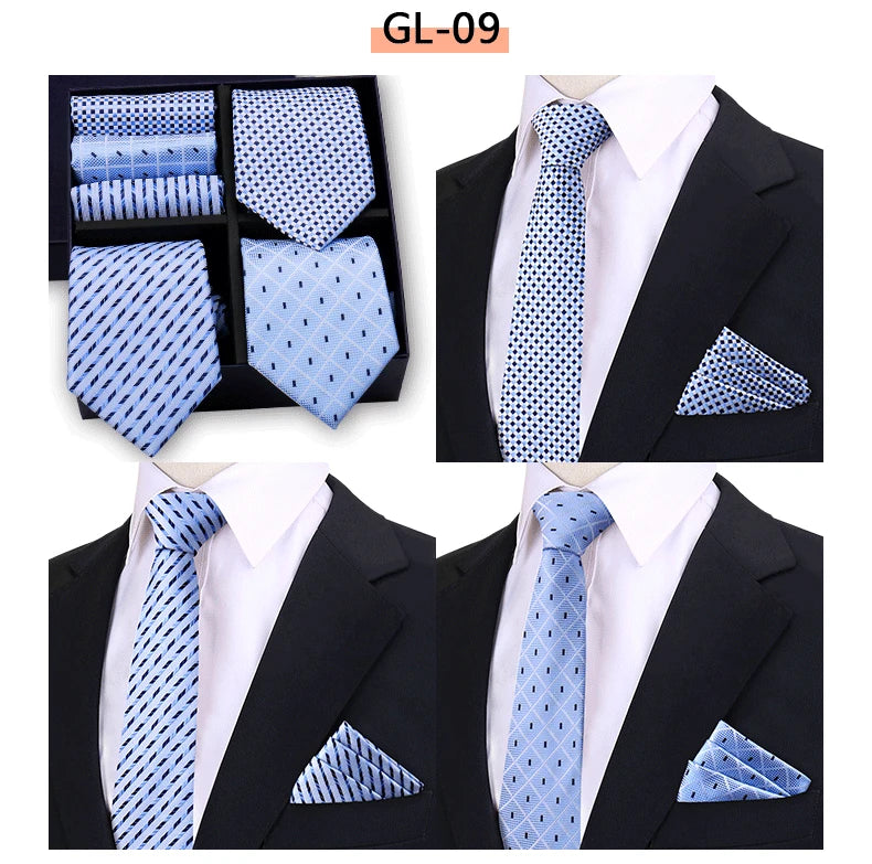 Luxury Men's Tie 3 Sets In Gift Box Paisley Striped Necktie Handkerchief For Men Gravata Wedding Formal Clothing Accessories