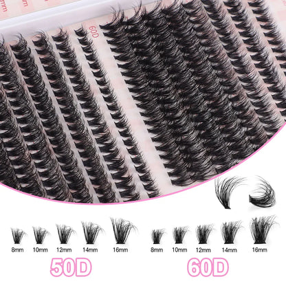 DIY Eyelash Extension Kit 592pcs Individual Lashes Cluster D Curl, 8-16mm Mix Lash Clusters with Lash Bond and Seal and Lash App