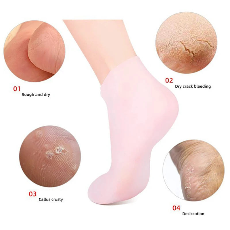 1Pair Silicone Foot Care Socks Anti Cracking Moisturizing Gel Elastic Socks DIY Foot Mask Cracked Dead Skin Remove Pedicure Tool