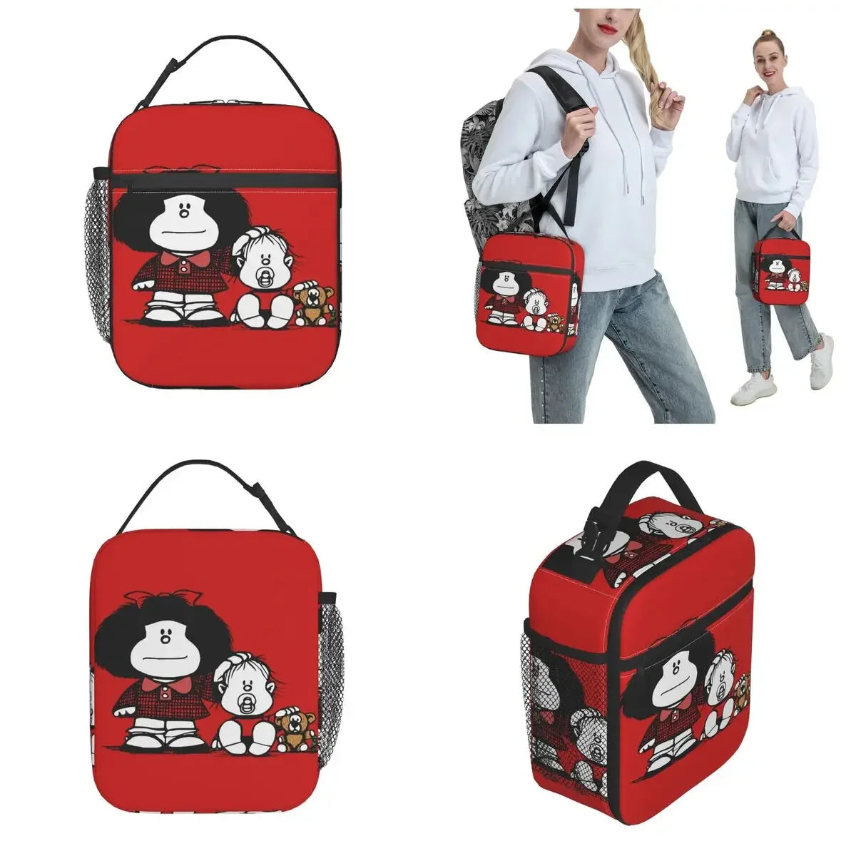 Kawaii Hermanos Mafalda Merch Insulated Lunch Bags For School Office Cute Comics Food Bag Portable Cooler Thermal Lunch Boxes