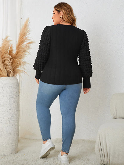 GIBSIE Plus Size Long Sleeve O-Neck Blouses for Women Fashion 2023 Spring Fall New Black Elegant Office Ladies Tops Blouse