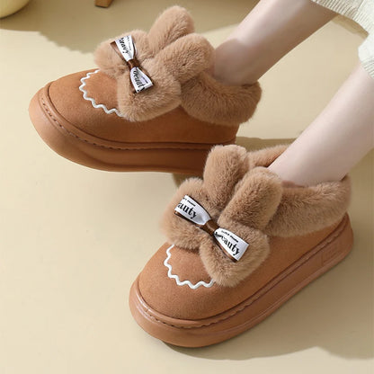 Snow Boots Winter New Women Warm Padded Cotton Shoes Indoor Thick Bottom Plush Rabbit Cotton Boots Leisure Soft Sole Ankle Boots