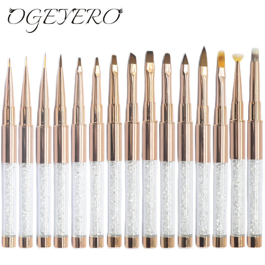 OGEYERO  Rose Gold UV Gel Nail Brush  Liner Painting Pen Acrylic Drawing Brush for Nails Gradient Rhinestone Handle Nail Art To