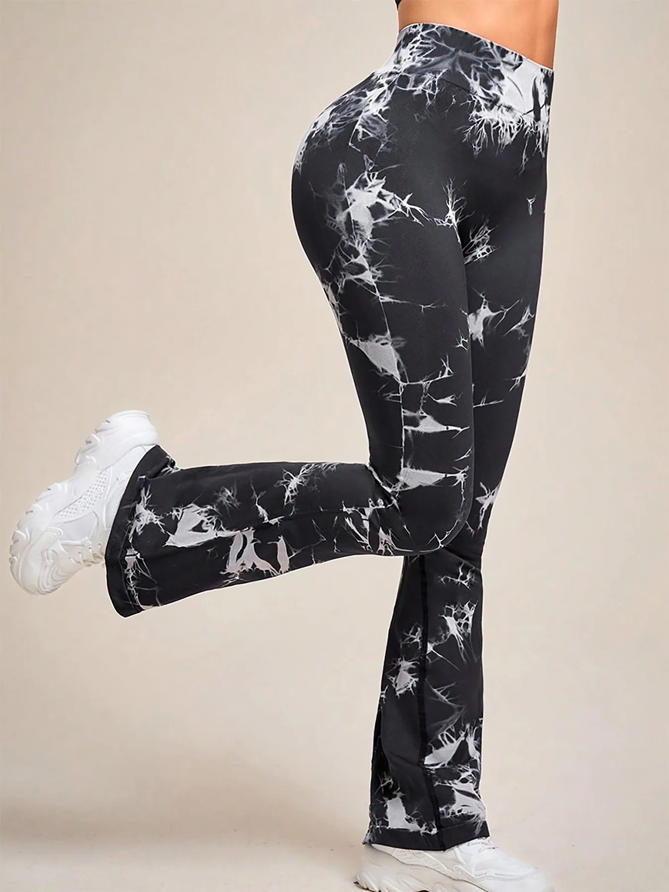 Sports Fitness Women High Waist Trumpet pants Tie-dye Casual Trousers