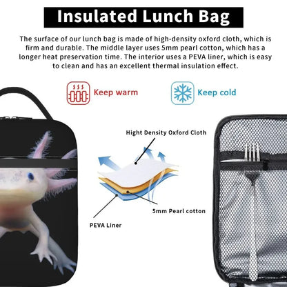 Axolotl In Pocket Insulated Lunch Bags for Women Amphibian Exotic Animal Resuable Thermal Cooler Bento Box Kids School Children