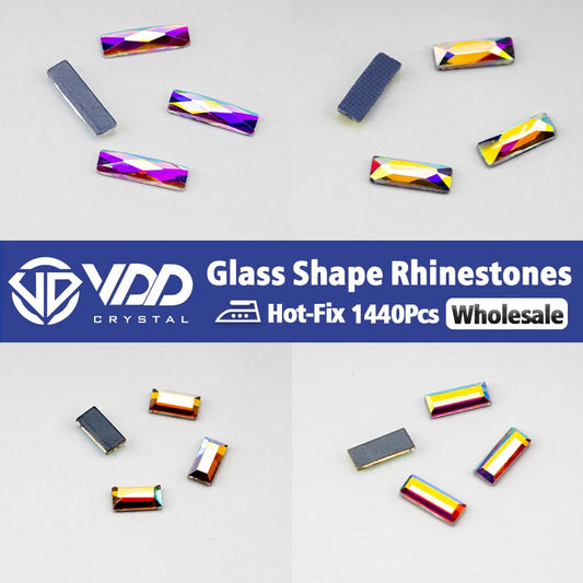 VDD Wholesale 1440Pcs Long Rectangle Glass Rhinestones Crystal AB FlatBack HotFix Strass Shape Stones Nail Art DIY Decorations