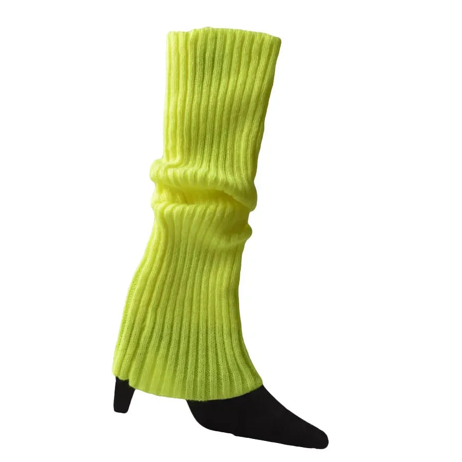 Women Halloween 80s Neon Colored Knit Leg Warmers Ribbed Bright Footless Socks Punk Black Knee High Gothic Hip-hop Rock Sock