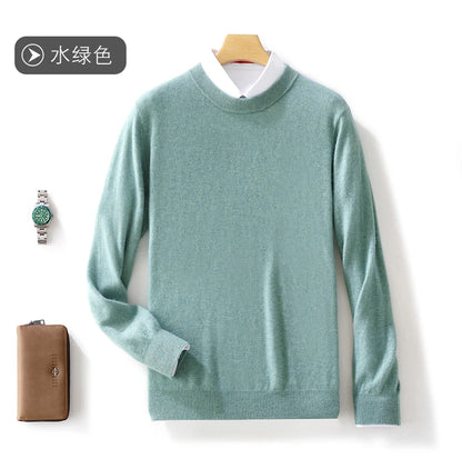 Fall/Winter New Cashmere Sweater Men's 100% Pure Wool Thick Crewneck Sweater Casual Knitted Bottom Shirt