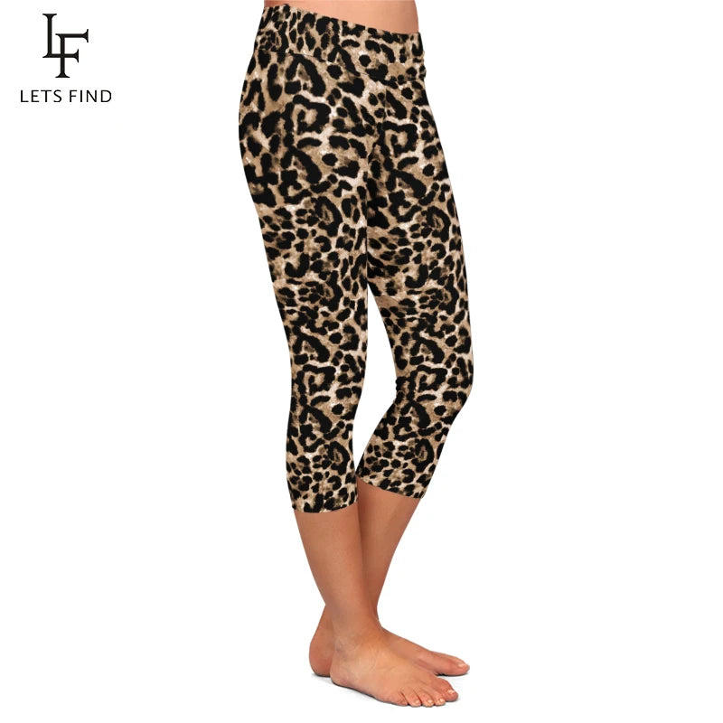 LETSFIND LETSFIND Women Capri Leggings New High Waist Leopard Grain Print Leggin Fitenss Sexy Slim Stretch Trouser Mid-Calf Pant