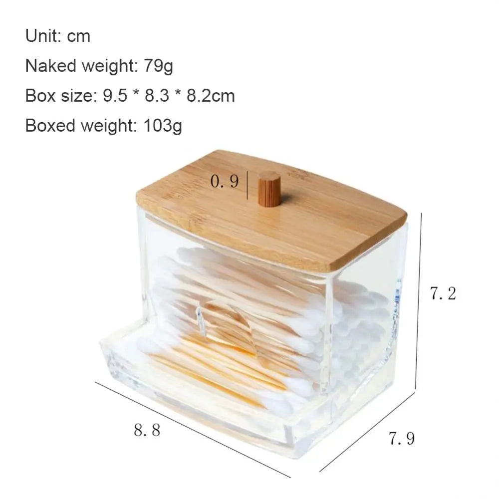 Makeup Cotton Pad Organizer Storage With Wood Lid Box For Cotton Swabs Rod Cosmetics Jewelry Bathroom Container Jar