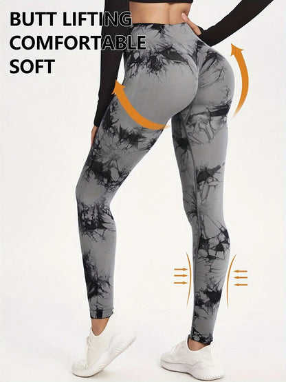 Tie dye workout leggings, gym tights hip lift seamless leggings, yoga pants