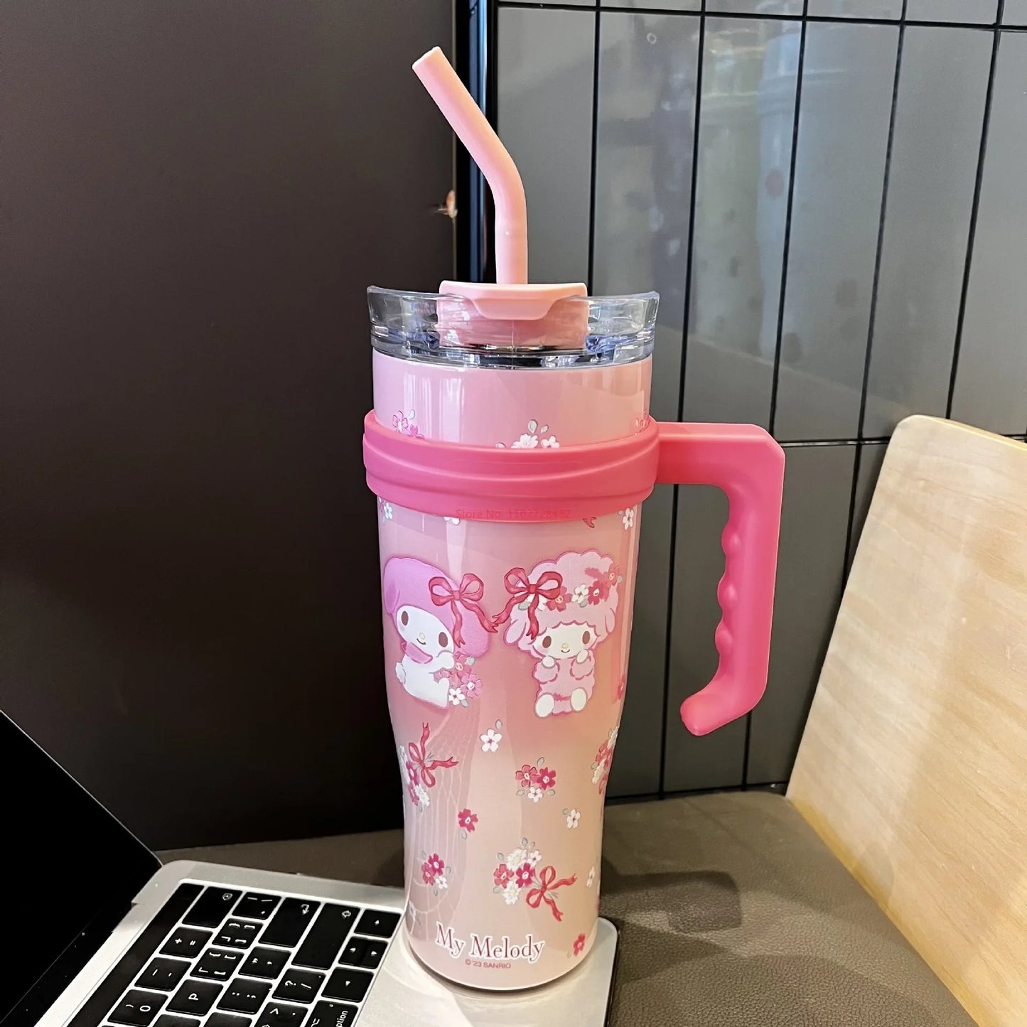 1200ml Sanrio Thermos Bottle Cute Hello Kitty Kuromi Cinnamoroll Melody Cartoon Large Capacity Straw Stainless Steel Bottle Gift