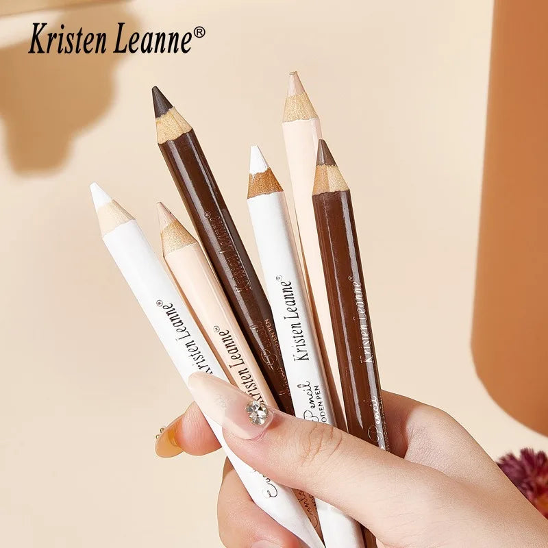 3pcs White Eyeshadow Eyebrow Contour Concealer Wooden Pencil Set Durable Waterproof Matte Nude Brown Eye Shadow Liner Makeup Kit