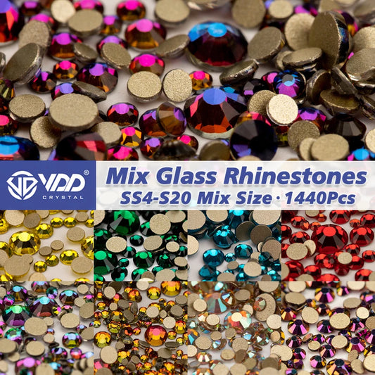 VDD Mix Size SS4-SS20 1440Pcs Glass Crystal Rhinestones Flatback High Quality Strass Stones For Craft Nail Art DIY Decorations